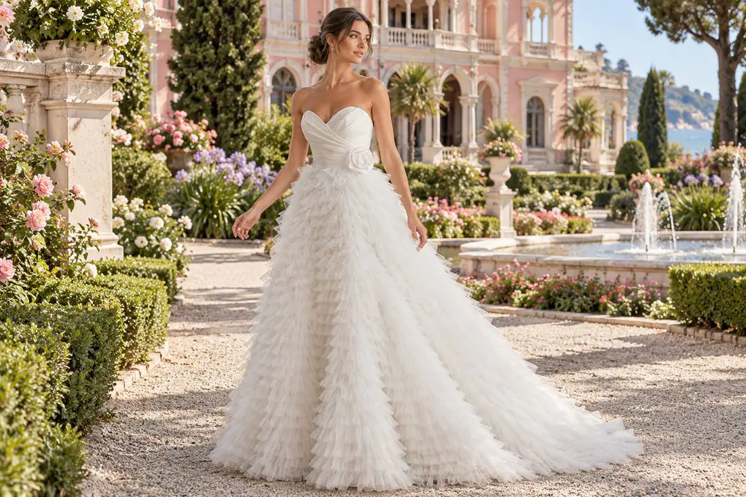 Layered Ruffle Tulle A-Line Wedding Gown