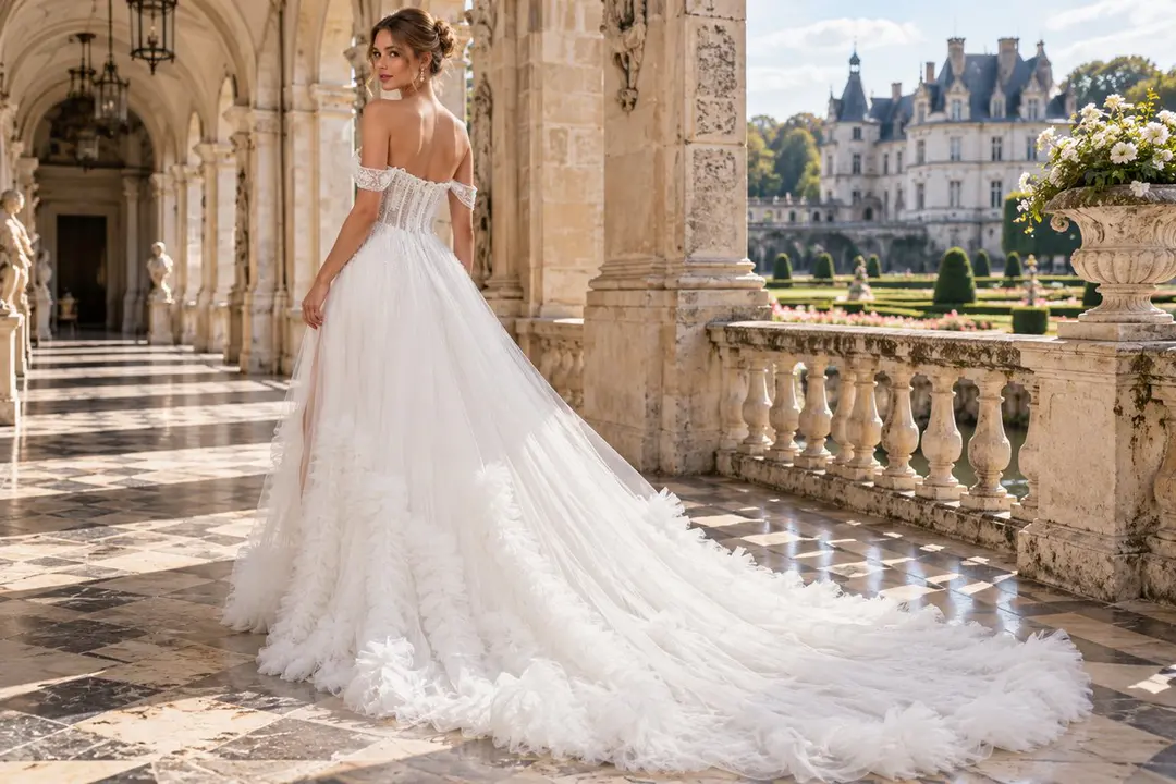Off-white sheer corset wedding gown back
