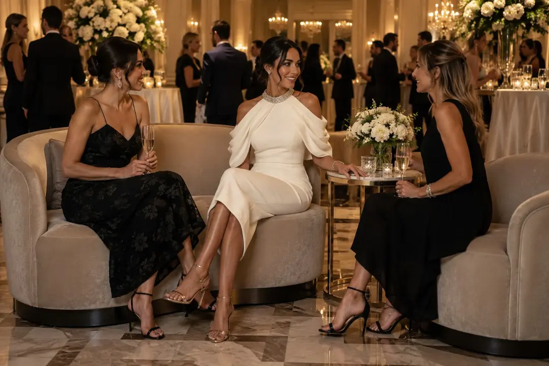 Adult bat mitzvah guest in ivory midi dress