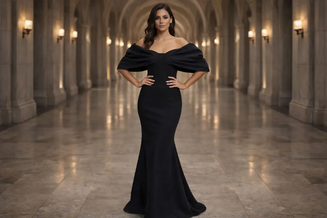 Black off shoulder mermaid gown