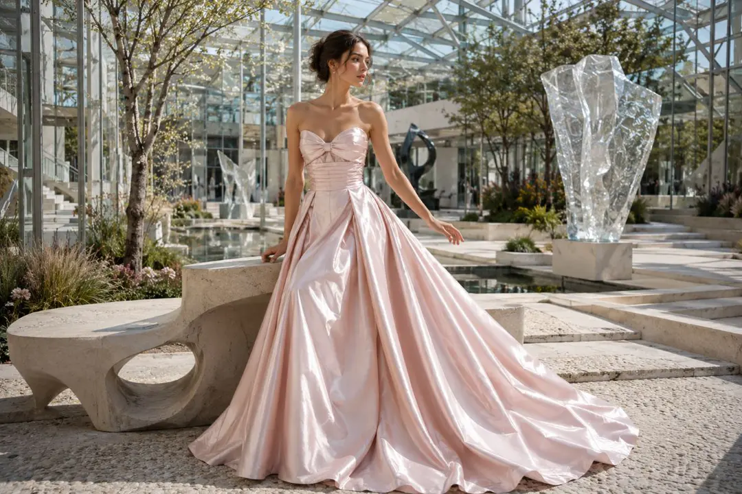 Blush satin sweetheart gown editorial fashion