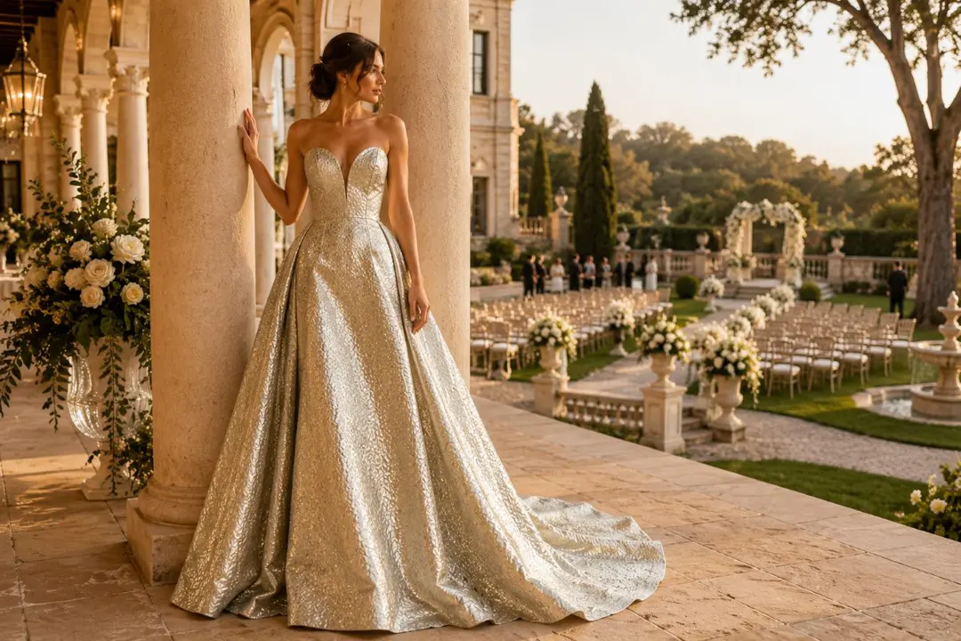 Champagne ball gown elegant wedding guest