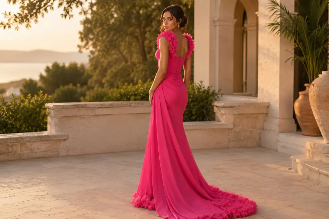 Draped Mermaid Evening Gown Back