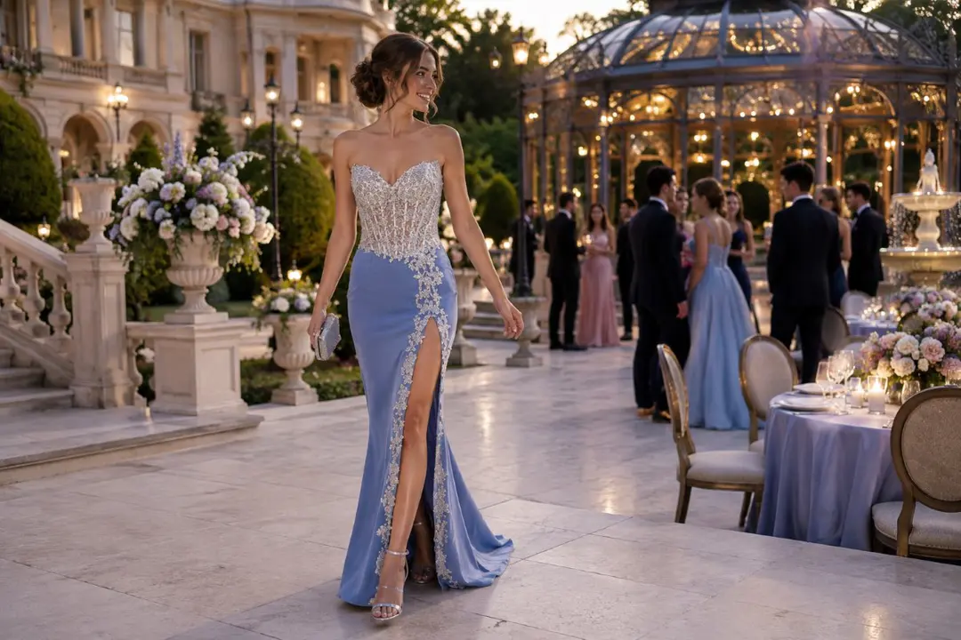 Floor length prom dress outdoor venue
