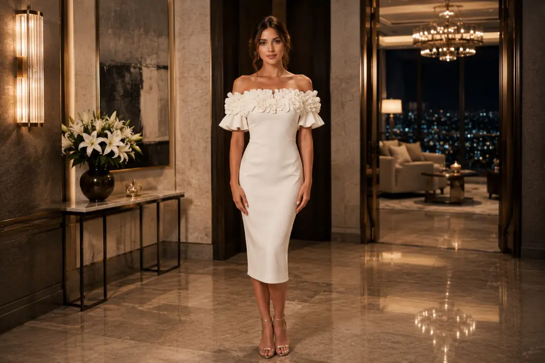 Ivory bodycon dress luxury mirror moment