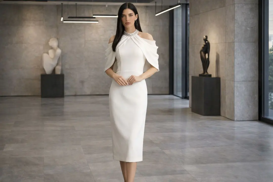 modest ivory midi graduation dress