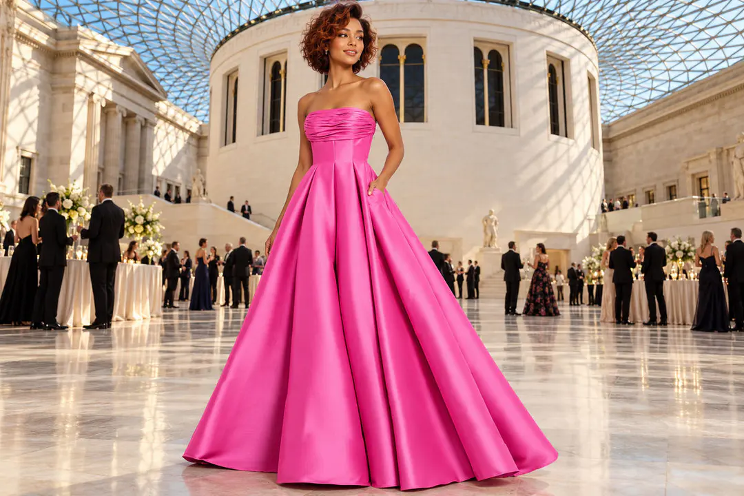 Pink satin ball gown grand venue