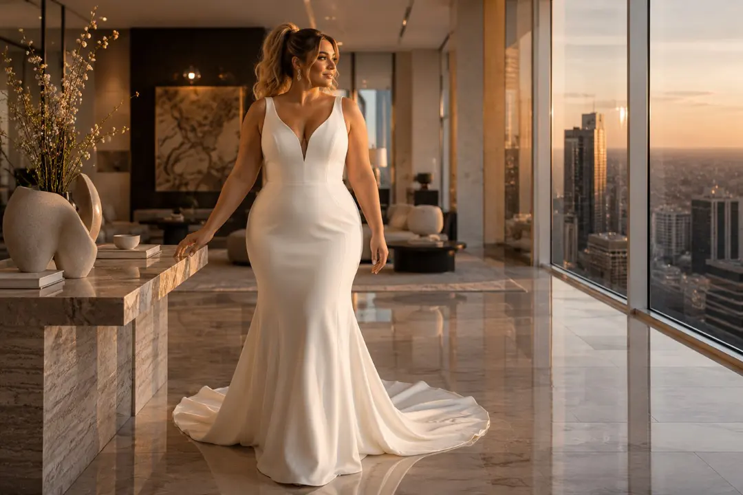 Minimalist fit and flare wedding dress