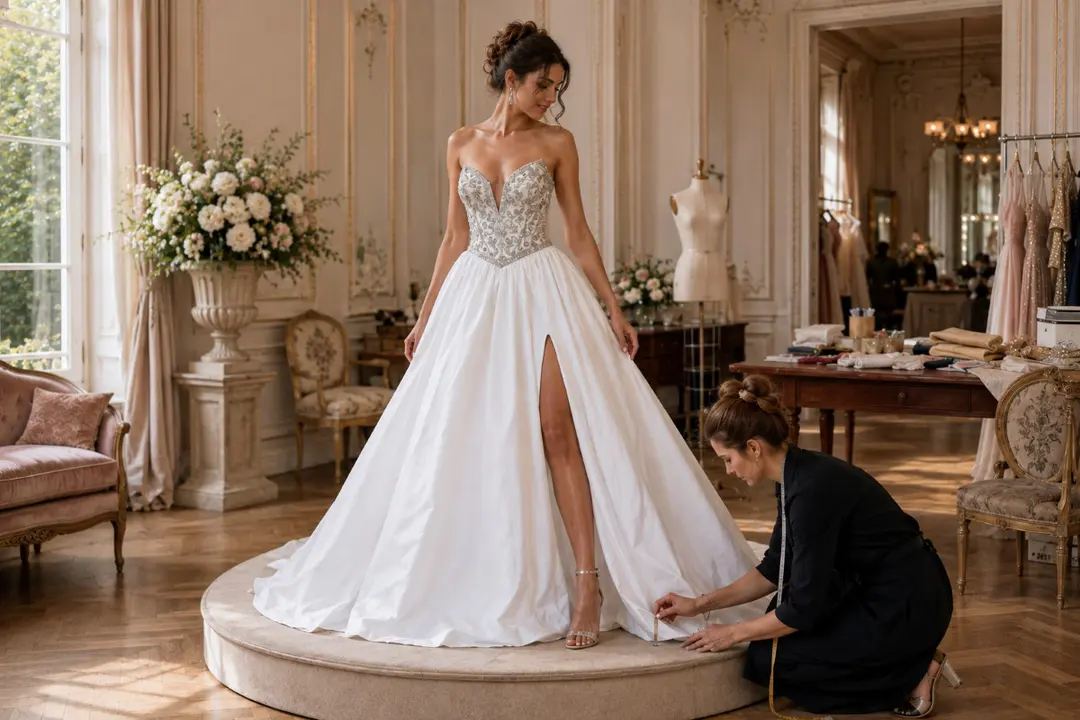 Prom dress hem fitting with shoes