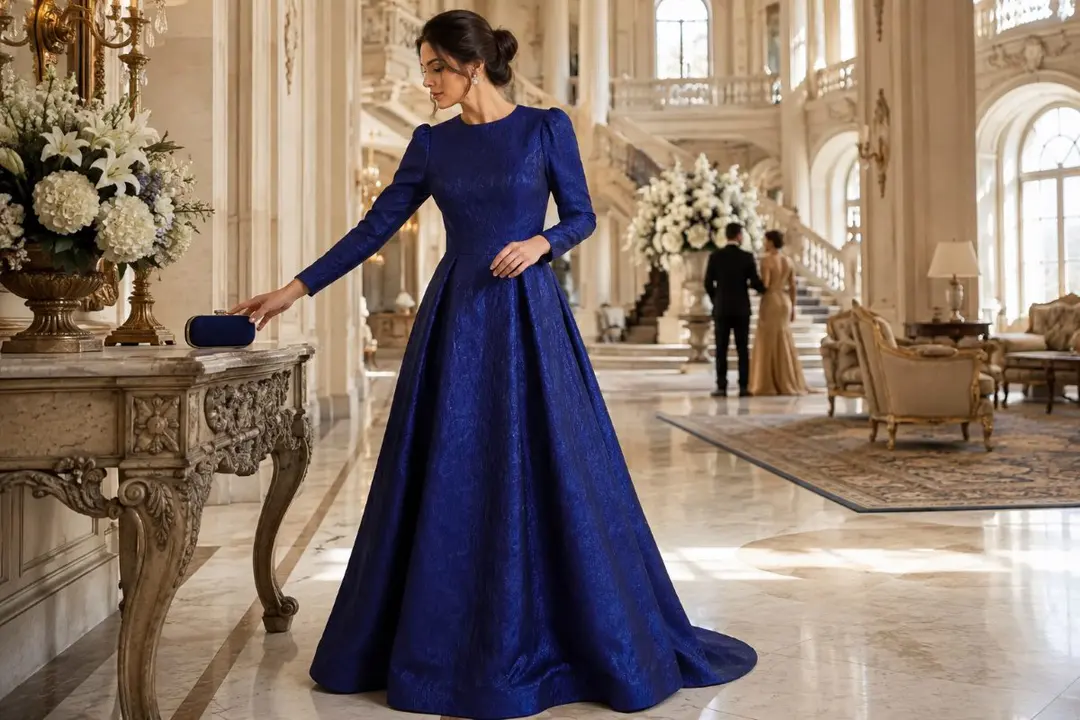 Royal blue long sleeve mother gown