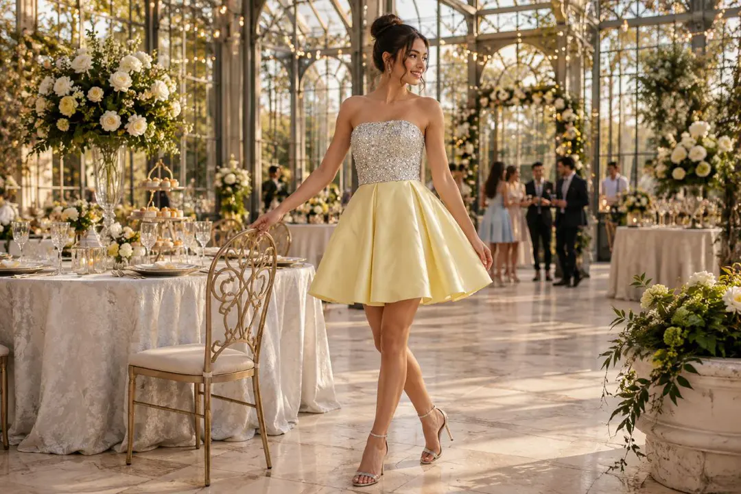 Sparkling girls satin party dress look