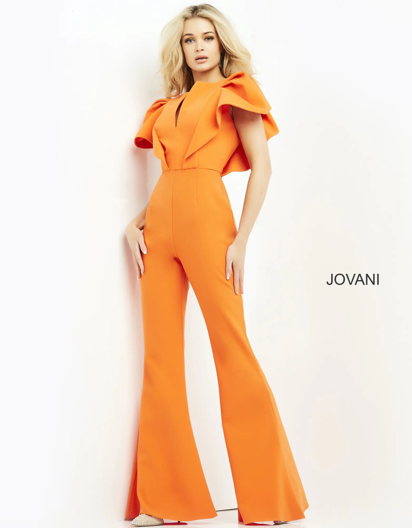Jovani 00762 Orange Short Sleeve Contemporary Jumpsuit | Jovani