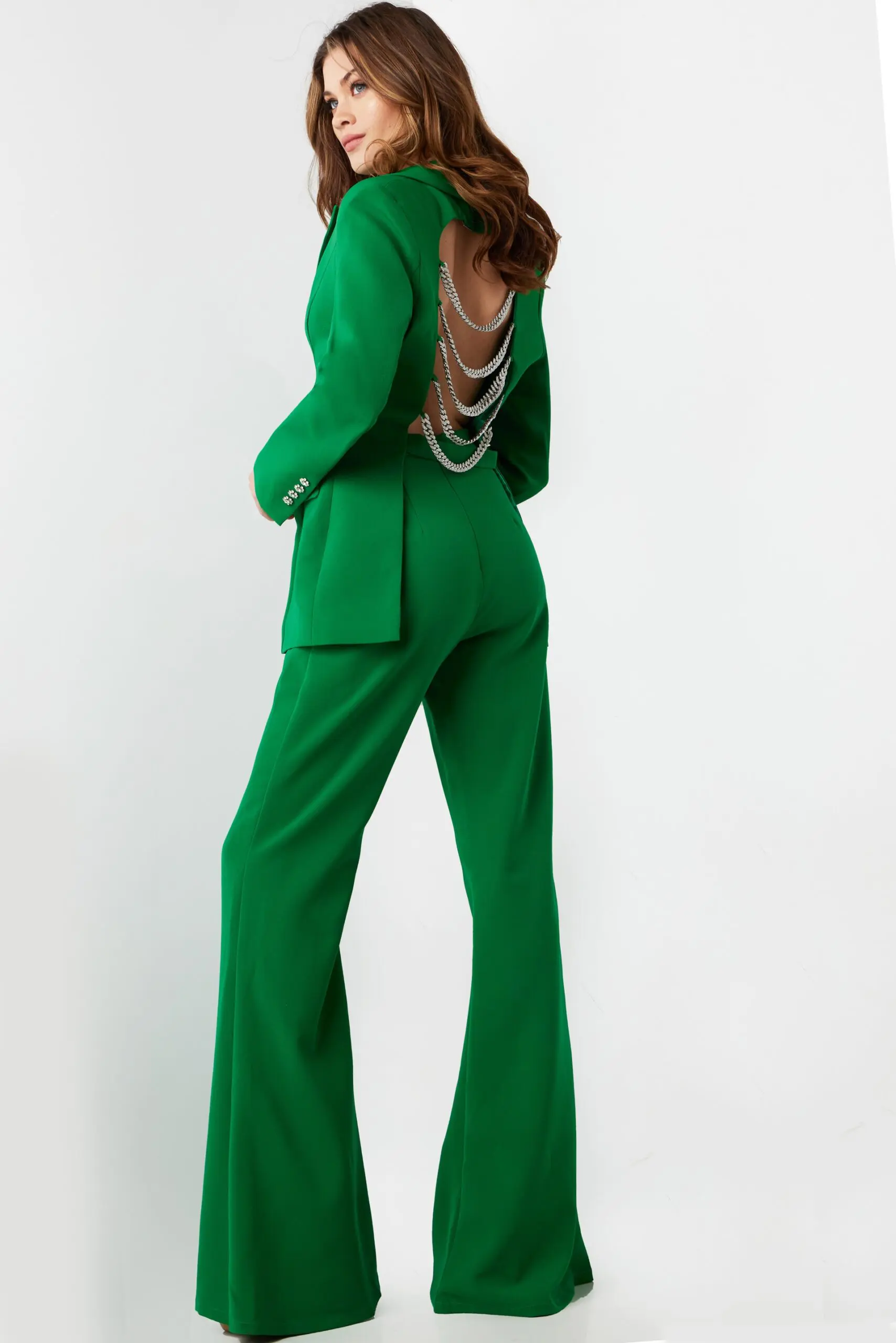Emerald Two Piece Backless Contemporary Pant Suit 26144 | Jovani