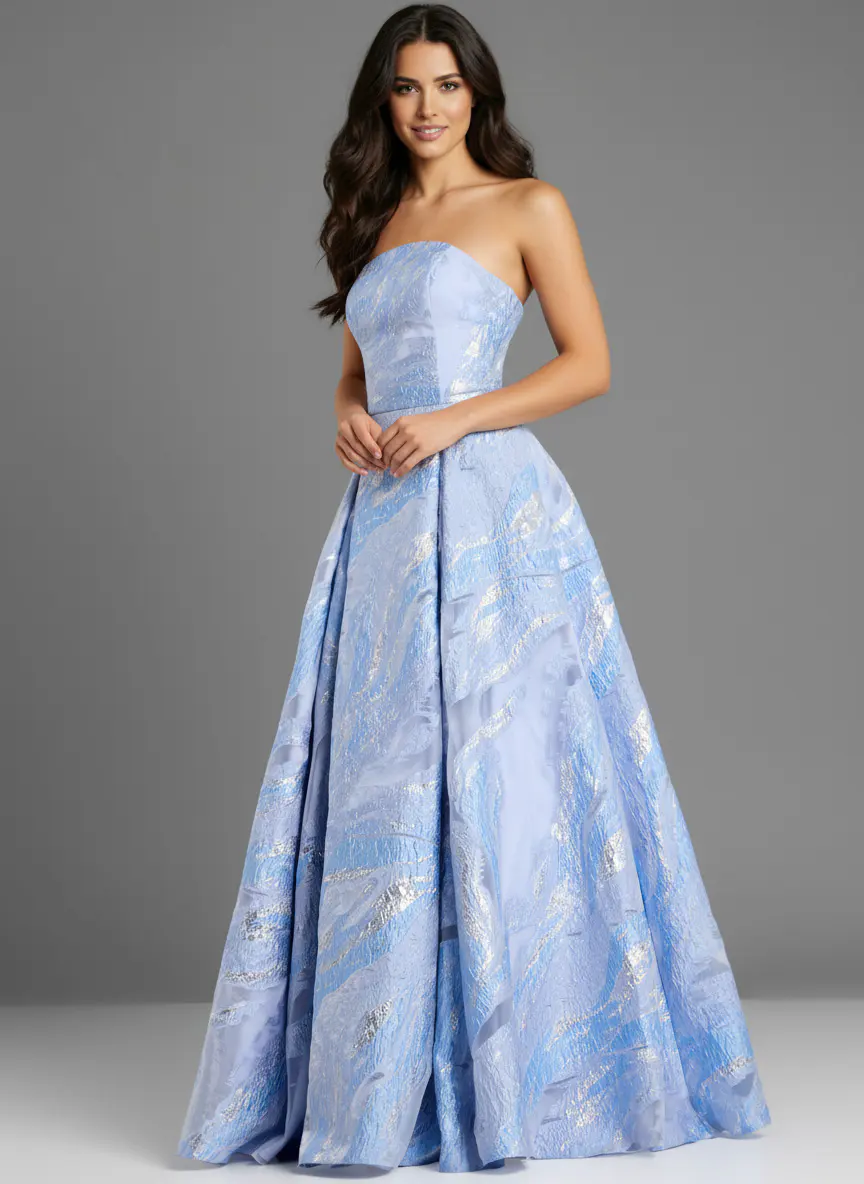 Strapless Metallic Brocade Ball Gown 44369 | Jovani
