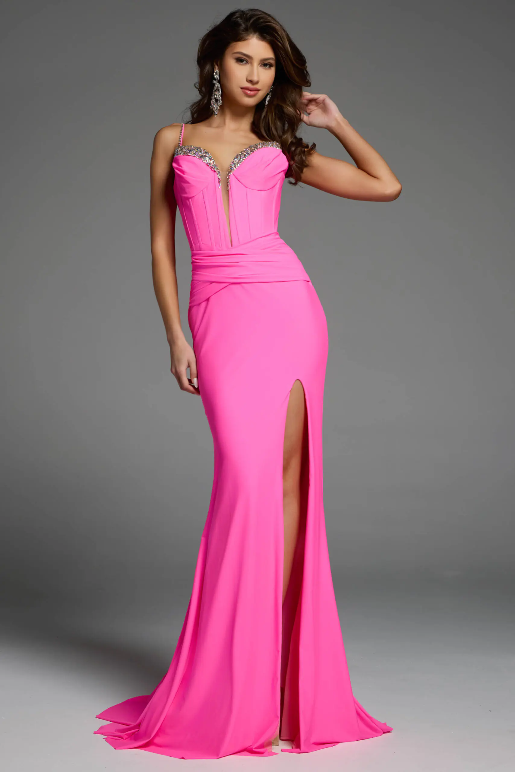 Sweetheart Sheath Gown with High Slit and Beaded Straps 5020 | Jovani