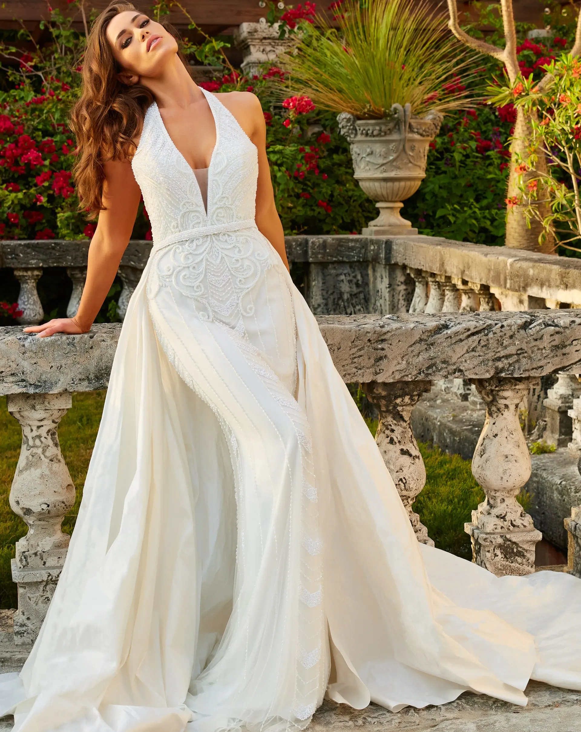 Off White Embellished Halter Neck Bridal Dress JB07451 | Jovani