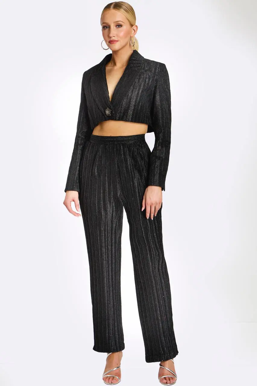 Cropped Glitter Pinstripe Pantsuit 46333