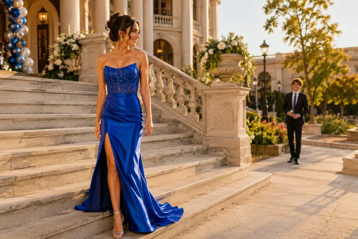 Royal blue prom gown editorial moment