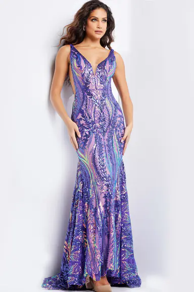Purple sequin gown, Jovani style 22770