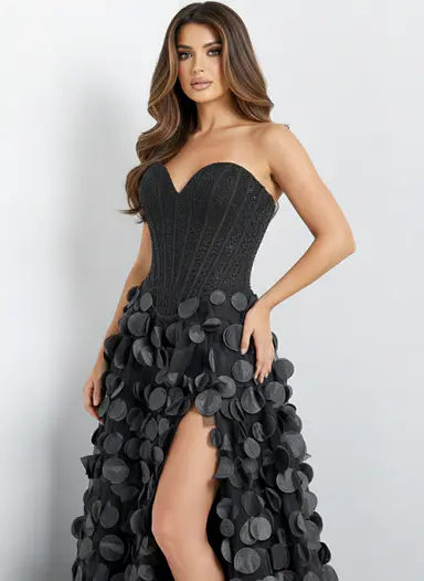 Strapless corset gown with 3D petal skirt, style 49384