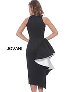 Back view of Jovani 00572 elegant black dress with dramatic ruffle.