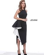 Side view of Jovani 00572 black dress showing ruffle detail.