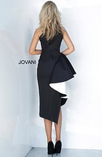 Back view of Jovani 00572 black dress highlighting sleek silhouette.