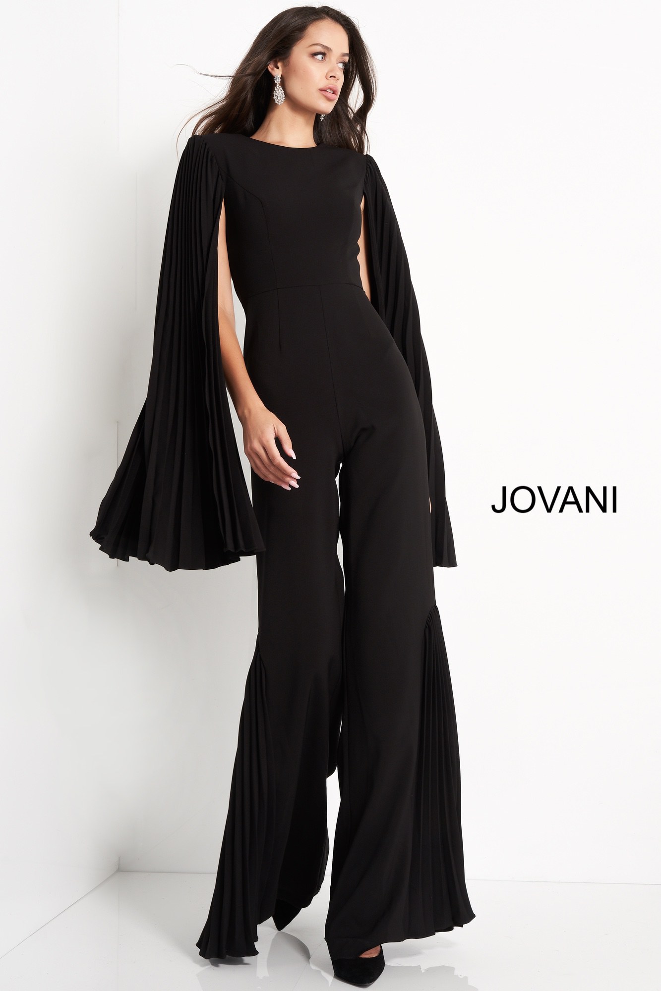 ロビ 【Ordinary Joy】Tailered Long OP 00756 Ivory Crew Neck Cape Sleeve Evening Jumpsuit | Jovani