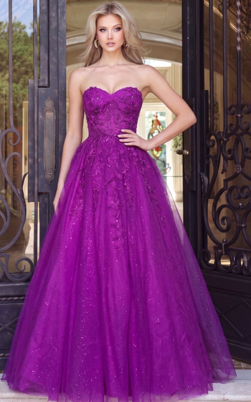 ball gown featuring an illusion lace corset bodice and delicate embellishments
