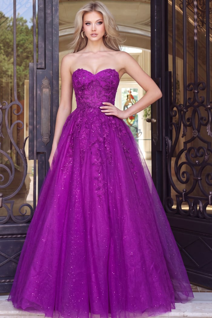 ball gown featuring an illusion lace corset bodice and delicate embellishments