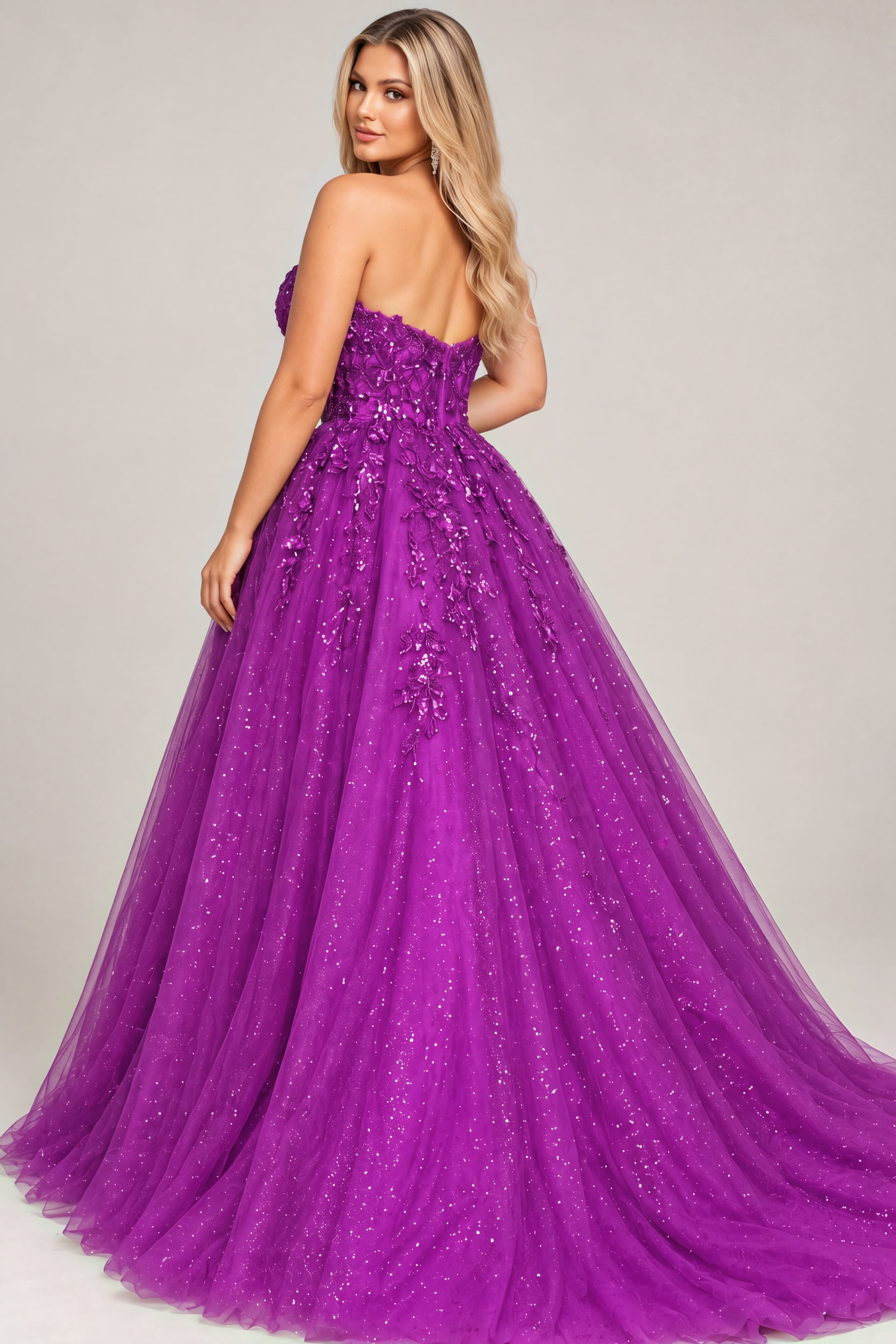 Magenta embroidered sweetheart tulle ball gown, plus size, Jovani style 00915
