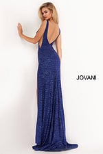 Back view of Jovani 02472 Royal gown showcasing open back.