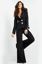black v neck long sleeve suit 02637