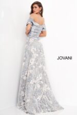 Jovani 02921 Grey Multi A Line Short Sleeve Mother of the