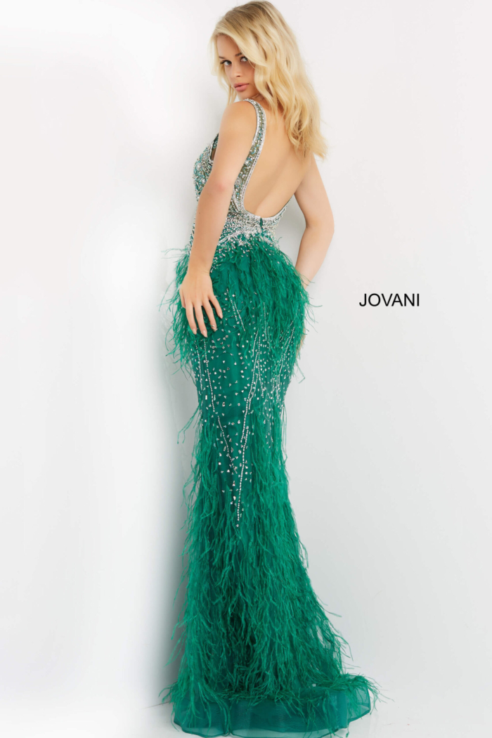 jovani green feather dress 03023 Sheer Embellished Bodice Self-Portrait