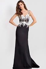 Black gown with white applique 49465