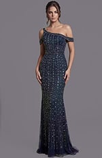 navy off the shoulder beaded dress 03124