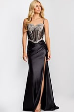 Elegant formal dress with jeweled bodice and thigh slit 47849