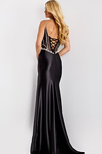 Floor length gown with sheer corset and side slit 47849