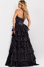 Polka dot evening dress with high slit 49087