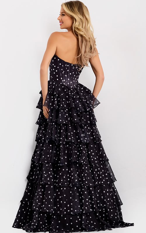 Polka dot evening dress with high slit 49087