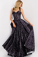 Black polka dot ball gown with bow bodice 49774