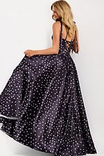 Black satin gown with white polka dots 49774
