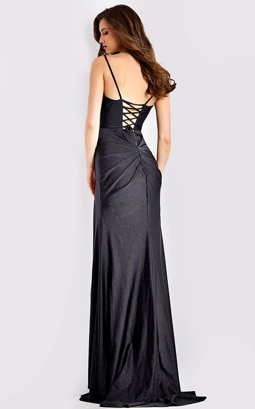 Black gown with sheer V-neck bodice 49616