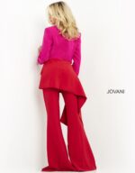 Back view of model in Jovani 04184 highlighting the tailored fit and wide-leg silhouette.