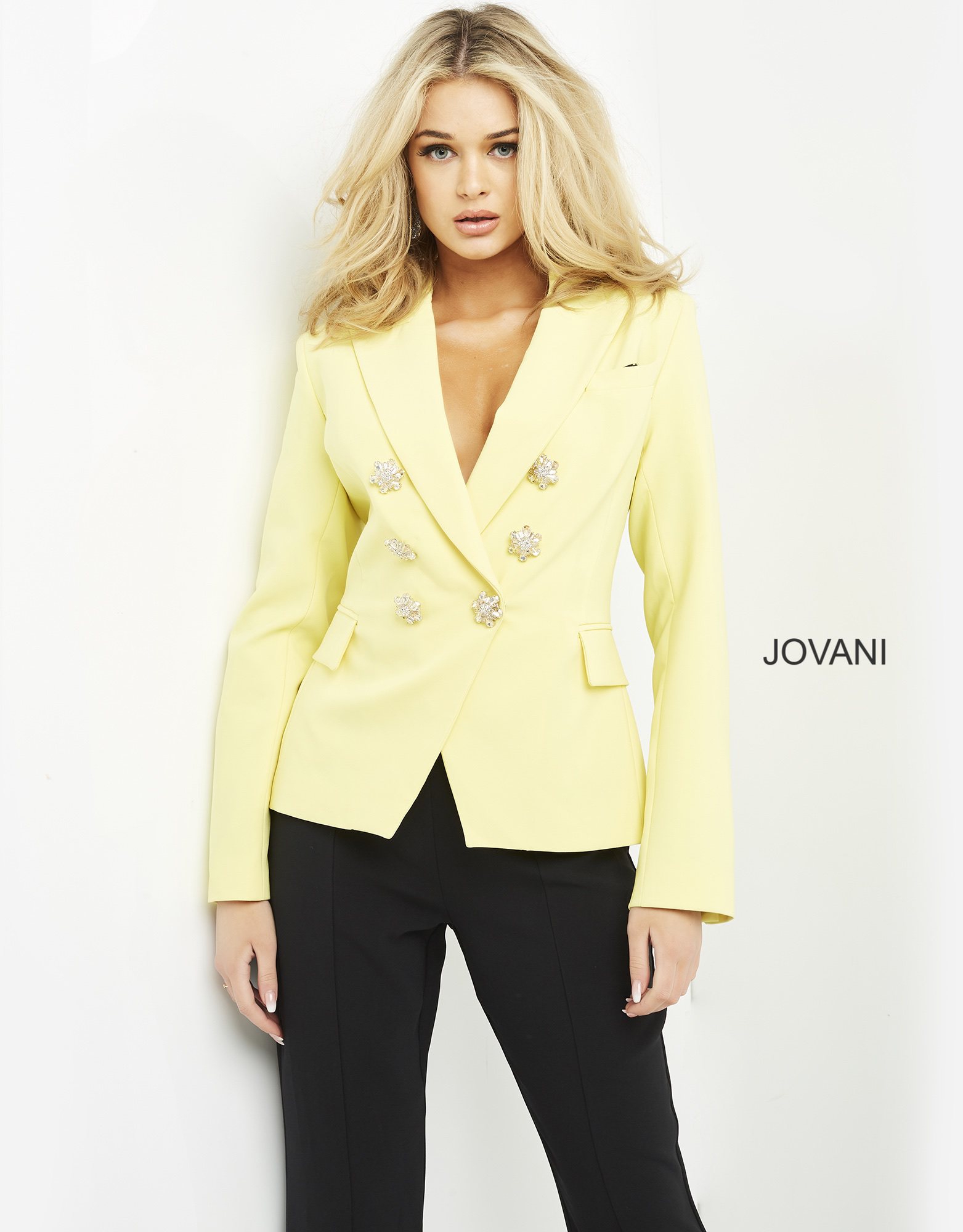 Jovani 04171 Yellow Double Breasted Blazer | Jovani