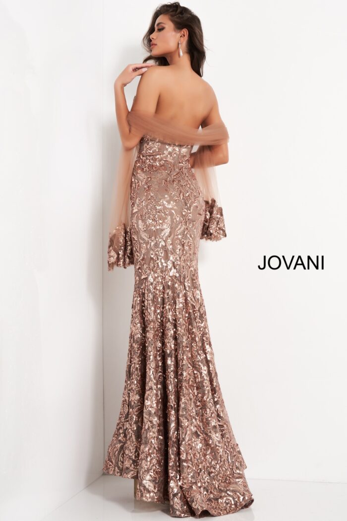Jovani 05054 Copper Sequin Embellished Evening Dress | Jovani