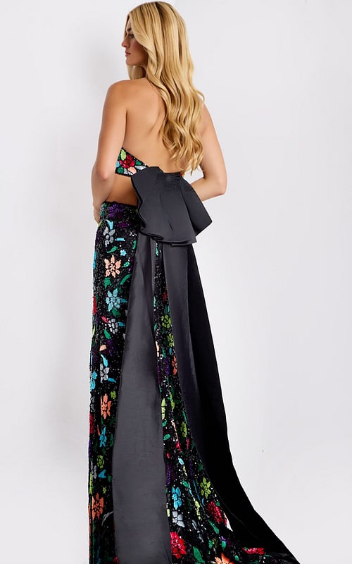 Multi-color embellished floral evening gown 49251