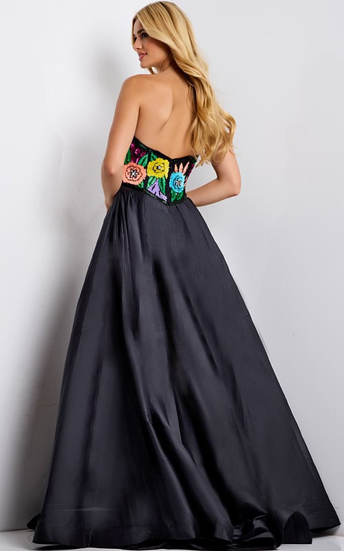 Black ball gown skirt with thigh-high slit 49233