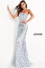 Model wearing Jovani 05664 One Shoulder Sequin Embellished Dress